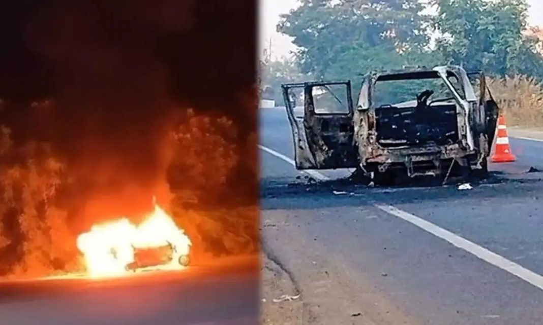 ആംബുലൻസിന് തീപിടിച്ച് ഒരുദിവസം പ്രായമായ കുഞ്ഞും പിതാവും ഡോക്ടറുമടക്കം നാലുപേര് വെന്തുമരിച്ചു