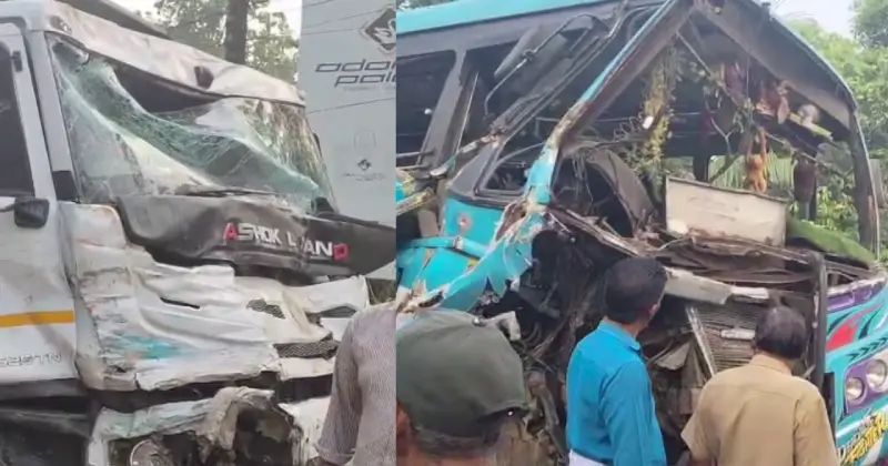 സ്വകാര്യ ബസും ടോറസ് ലോറിയും കൂട്ടിയിടിച്ച് അപകടം; 20ഓളം പേര്ക്ക് പരുക്ക്