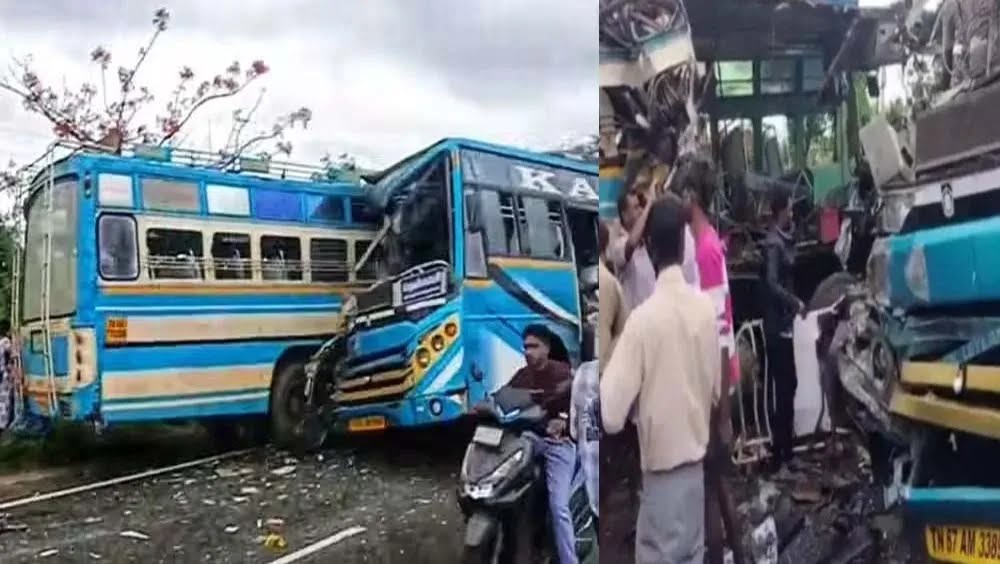 തെങ്കാശിയില് സ്വകാര്യ ബസുകള് കൂട്ടിയിടിച്ച് വൻ അപകടം; 6 പേര് മരിച്ചു