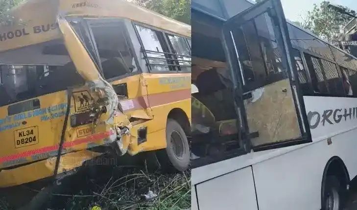 സ്കൂള് ബസിനു പിന്നില് തീര്ഥാടക വാഹനം ഇടിച്ചു; വിദ്യാര്ഥികള് ഉള്പ്പെടെ 12 പേര്ക്ക് പരുക്ക്