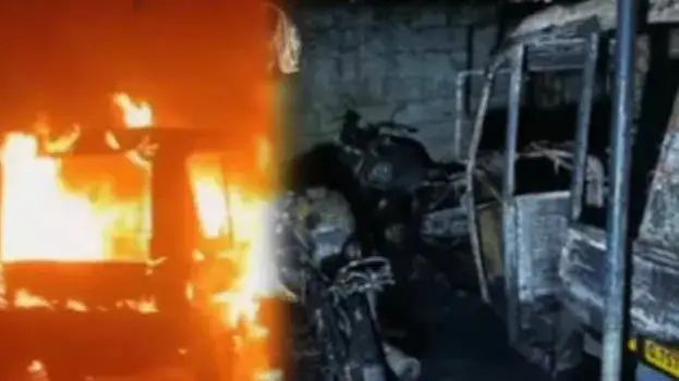 ബിജെപി പ്രവര്ത്തകനായ ഓട്ടോ ഡ്രൈവറുടെ വീട്ടില് നാല് വാഹനങ്ങള് കത്തി നശിച്ചു