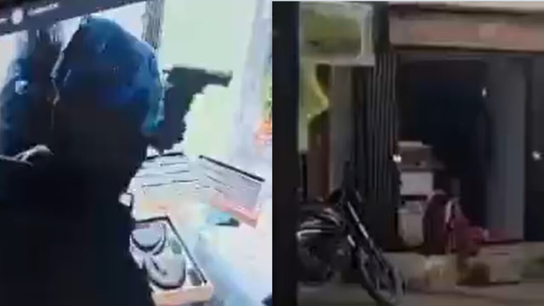 ജ്വല്ലറിയില് മുഖംമൂടി ധരിച്ചെത്തിയ രണ്ടംഗ സംഘം തോക്കുചൂണ്ടി സ്വർണവും വെള്ളിയും കവർന്നു, ജീവനക്കാരന് വെടിയേറ്റു