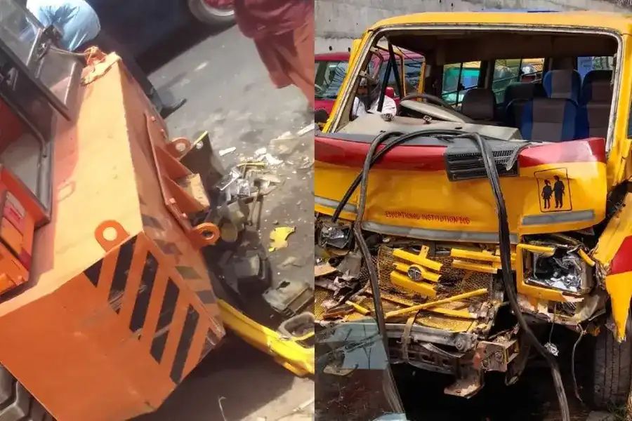 നിര്ത്തിയിട്ടിരുന്ന ക്രെയിനില് സ്കൂള് ബസ് ഇടിച്ച് അപകടം; ഡ്രൈവര് മരിച്ചു