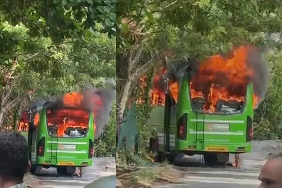 കോഴിക്കോട്ട് ഓടിക്കൊണ്ടിരുന്ന സ്വകാര്യ ബസിൽ തീപിടിത്തം: ആളപായമില്ല കോഴിക്കോട്ട് ഓടിക്കൊണ്ടിരുന്ന സ്വകാര്യ ബസിൽ തീപിടിത്തം: ആളപായമില്ല
