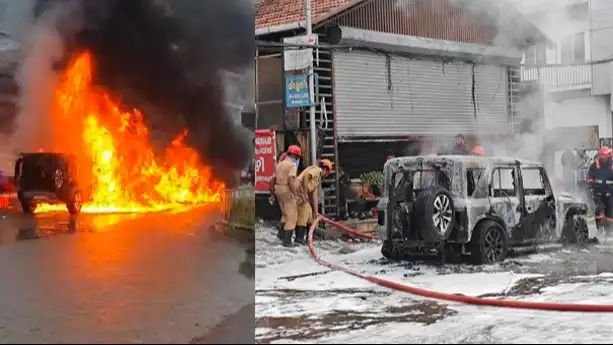 കളമശേരിയില് ഓടിക്കൊണ്ടിരുന്ന ഥാര് കത്തി നശിച്ചു; യാത്രികര് അത്ഭുതകരമായി രക്ഷപ്പെട്ടു കളമശേരിയില് ഓടിക്കൊണ്ടിരുന്ന ഥാര് കത്തി നശിച്ചു; യാത്രികര് അത്ഭുതകരമായി രക്ഷപ്പെട്ടു