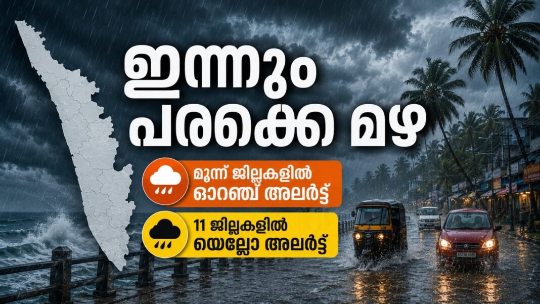 ഇന്നും പരക്കെ മഴ: മൂന്ന് ജില്ലകളിൽ ഓറഞ്ച് അലർട്ട്, 11 ജില്ലകളിൽ യെല്ലോ അലർട്ട് ഇന്നും പരക്കെ മഴ: മൂന്ന് ജില്ലകളിൽ ഓറഞ്ച് അലർട്ട്, 11 ജില്ലകളിൽ യെല്ലോ അലർട്ട്