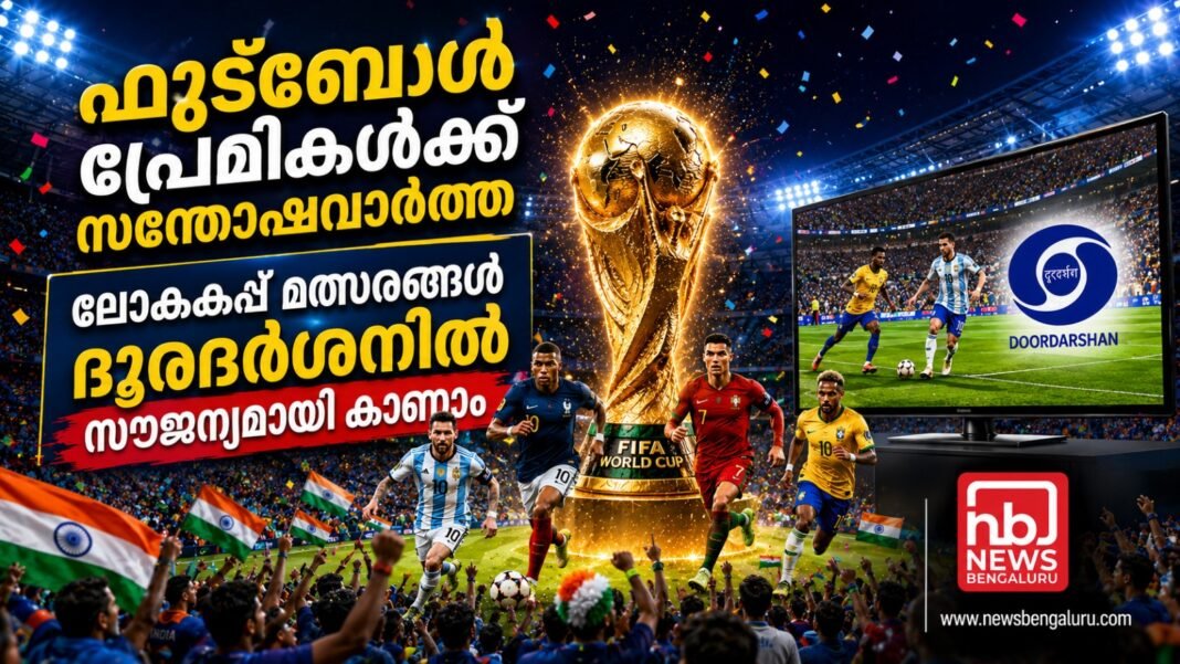 ഫുട്ബോൾ പ്രേമികൾക്ക് സന്തോഷവാര്ത്ത; ലോകകപ്പ് മത്സരങ്ങൾ ദൂരദർശനിൽ സൗജന്യമായി കാണാം ഫുട്ബോൾ പ്രേമികൾക്ക് സന്തോഷവാര്ത്ത; ലോകകപ്പ് മത്സരങ്ങൾ ദൂരദർശനിൽ സൗജന്യമായി കാണാം