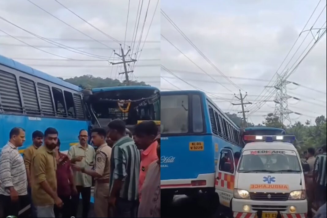 കോന്നിയിൽ സ്വകാര്യ ബസുകൾ തമ്മിൽ കൂട്ടിയിടിച്ച് അപകടം; വിദ്യാർഥികളുൾപ്പെടെ നിരവധി പേര്ക്ക് പരുക്ക് കോന്നിയിൽ സ്വകാര്യ ബസുകൾ തമ്മിൽ കൂട്ടിയിടിച്ച് അപകടം; വിദ്യാർഥികളുൾപ്പെടെ നിരവധി പേര്ക്ക് പരുക്ക്