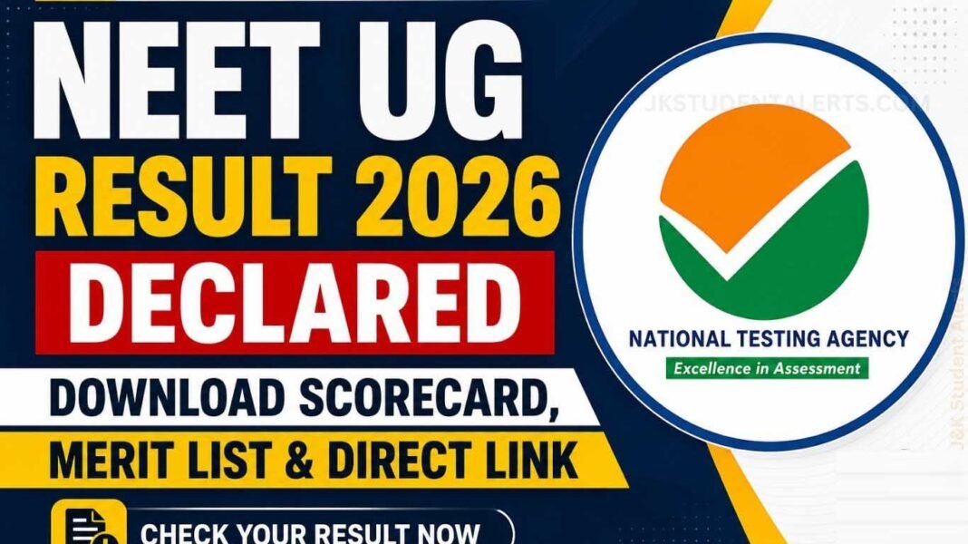 നീറ്റ് യു.ജി. 2026 ഫലം പ്രഖ്യാപിച്ചു; 11.21 ലക്ഷം പേർ യോഗ്യത നേടി, രണ്ട് വിദ്യാർഥികൾ ഒന്നാം റാങ്ക് പങ്കിട്ടു നീറ്റ് യു.ജി. 2026 ഫലം പ്രഖ്യാപിച്ചു; 11.21 ലക്ഷം പേർ യോഗ്യത നേടി, രണ്ട് വിദ്യാർഥികൾ ഒന്നാം റാങ്ക് പങ്കിട്ടു