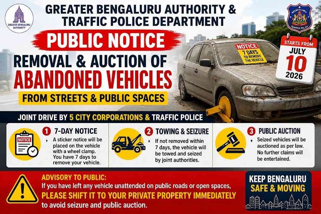 പൊതുസ്ഥലങ്ങളിലെ ഉപേക്ഷിക്കപ്പെട്ട വാഹനങ്ങൾ ഇന്ന് മുതൽ നീക്കും; ഉടമകൾക്ക് 7 ദിവസത്തെ സമയം പൊതുസ്ഥലങ്ങളിലെ ഉപേക്ഷിക്കപ്പെട്ട വാഹനങ്ങൾ ഇന്ന് മുതൽ നീക്കും; ഉടമകൾക്ക് 7 ദിവസത്തെ സമയം