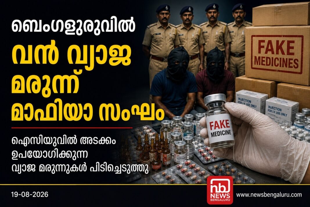 ബെംഗളൂരുവില് വന് വ്യാജ മരുന്ന് മാഫിയാ സംഘം; ഐസിയുവില് അടക്കം ഉപയോഗിക്കുന്ന വ്യാജ മരുന്നുകള് പിടിച്ചെടുത്തു ബെംഗളൂരുവില് വന് വ്യാജ മരുന്ന് മാഫിയാ സംഘം; ഐസിയുവില് അടക്കം ഉപയോഗിക്കുന്ന വ്യാജ മരുന്നുകള് പിടിച്ചെടുത്തു