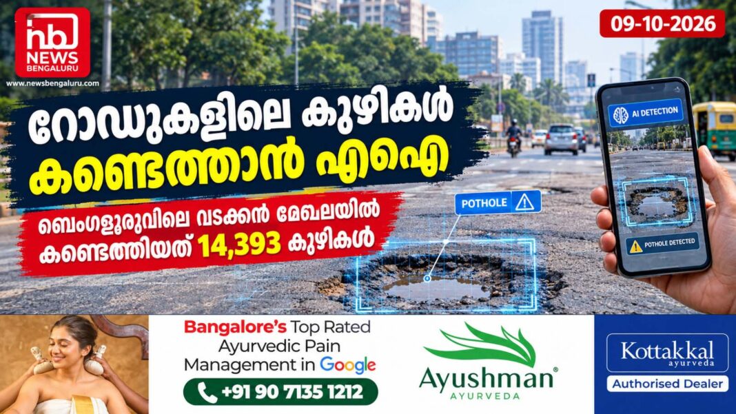 റോഡുകളിലെ കുഴികൾ കണ്ടെത്താൻ എഐ; ബെംഗളൂരുവിലെ വടക്കൻ മേഖലയിൽ കണ്ടെത്തിയത് 14,393 കുഴികൾ റോഡുകളിലെ കുഴികൾ കണ്ടെത്താൻ എഐ; ബെംഗളൂരുവിലെ വടക്കൻ മേഖലയിൽ കണ്ടെത്തിയത് 14,393 കുഴികൾ