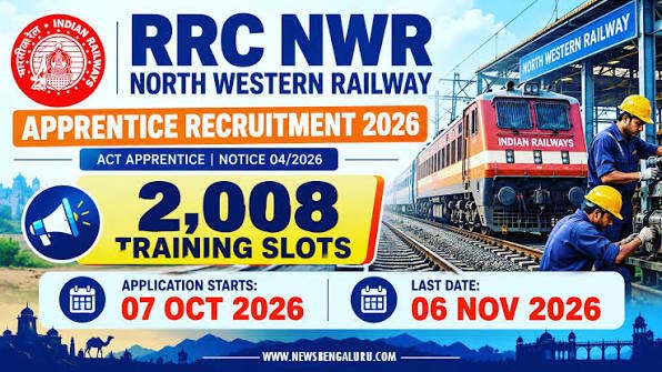 നോർത്ത് വെസ്റ്റേൺ റെയിൽവേയിൽ 2008 അപ്രന്റീസ് ഒഴിവുകള്; അവസാന തീയതി നവംബർ ആറ് നോർത്ത് വെസ്റ്റേൺ റെയിൽവേയിൽ 2008 അപ്രന്റീസ് ഒഴിവുകള്; അവസാന തീയതി നവംബർ ആറ്
