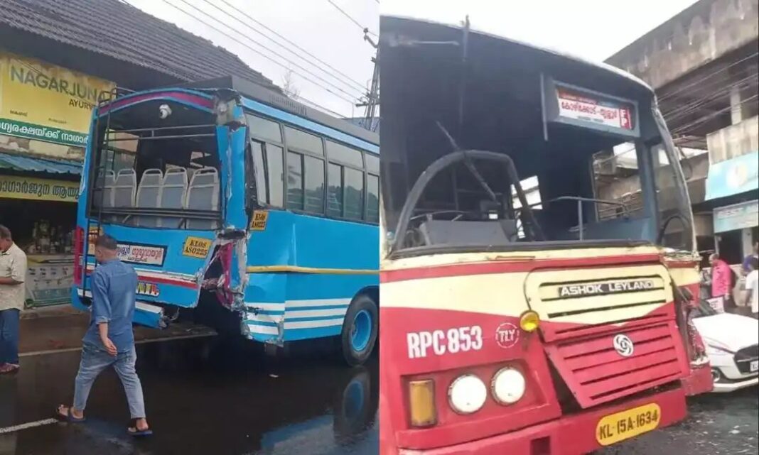 തൃശൂരിൽ സ്വകാര്യ ബസും കെഎസ്ആര്ടിസിയും കൂട്ടിയിടിച്ചു; 18 പേര്ക്ക് പരുക്ക് തൃശൂരിൽ സ്വകാര്യ ബസും കെഎസ്ആര്ടിസിയും കൂട്ടിയിടിച്ചു; 18 പേര്ക്ക് പരുക്ക്
