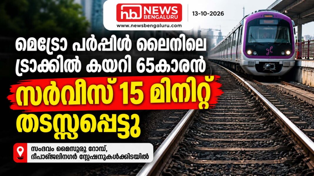 മെട്രോ പർപ്പിൾ ലൈനിലെ ട്രാക്കിൽ കയറി 65കാരന്; സര്വീസ് 15 മിനിറ്റ് തടസ്സപ്പെട്ടു മെട്രോ പർപ്പിൾ ലൈനിലെ ട്രാക്കിൽ കയറി 65കാരന്; സര്വീസ് 15 മിനിറ്റ് തടസ്സപ്പെട്ടു